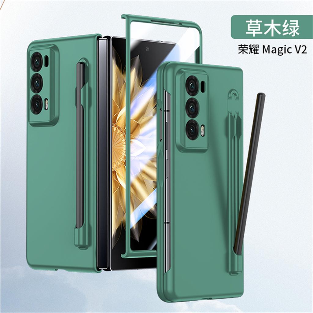 Phone Case For Honor Magic V2 Solid Color PC Hard Shell Protection Shockproof Protective Film With S Pen Back Cover