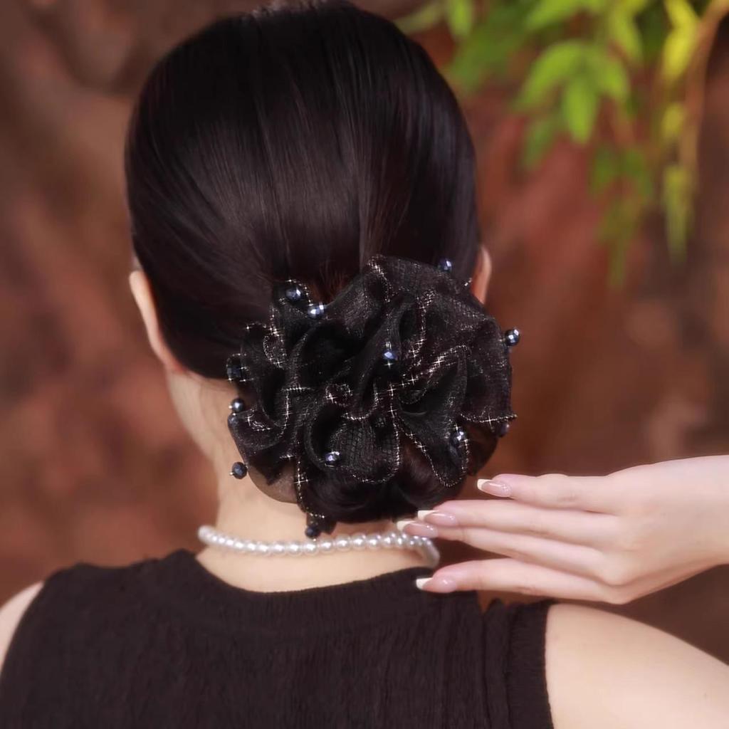 Retro Floral Large Intestine Hair Tie - Voluminous Women's Bun Accessory, Extra Large Elastic Head Flower Hair Band