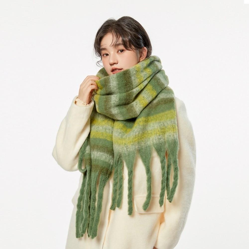 Rainbow Winter Cashmere Scarves Tassel Long Shawl Sweet Stripe Wool Scarf Student