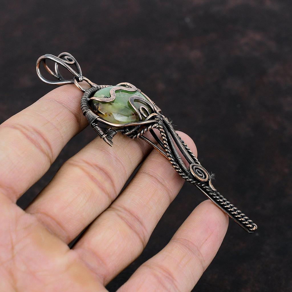 Подвеска из хризопраза Boulder, подвеска из медной проволоки, ювелирное изделие ручной работы, подвеска из драгоценного камня, подвеска из медной проволоки для женщин, подарок для мамы