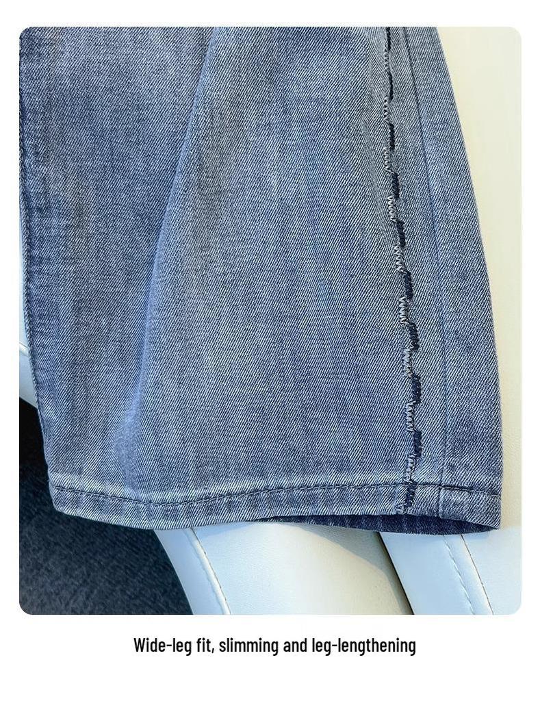 Женские джинсы палаццо премиум-класса серого цвета на флисовой подкладке - Осень/Зима 2024 Вышитые с высокой посадкой Свободного кроя