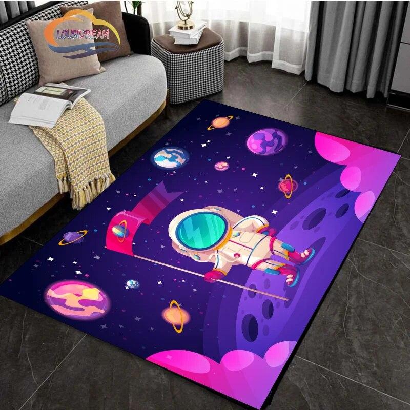 Cartoon Space Rug Universe Ufo and Many Planets In Galaxy Carpet Solar System Living Room Bedroom Fashion Decoration