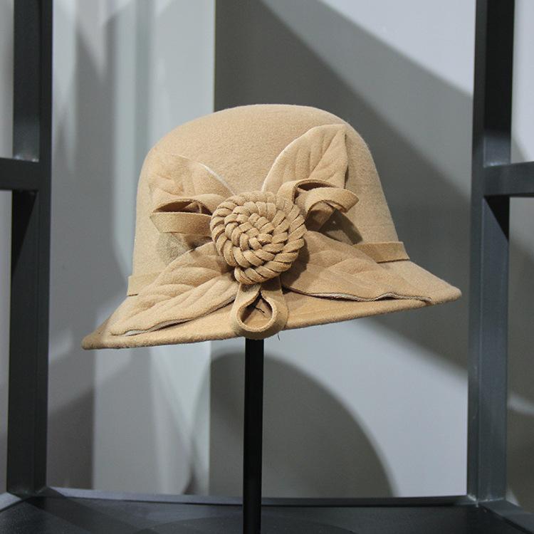 Hat lady autumn and winter new woolen top hat fashion hat fashion flower warm basin hat bucket hat