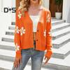 Women Knitting Coat Floral Pattern Sweater Cardigan V-Neck Long Sleeve Buttons Placket Knitwear Jacket
