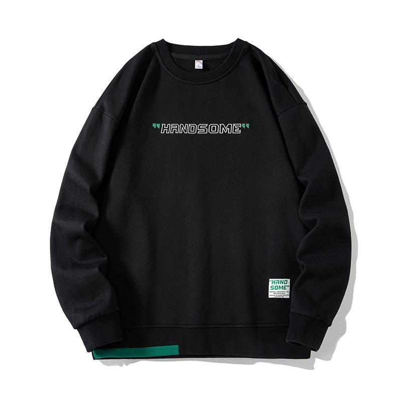 Men's Spring and Autumn Long Sleeve Round Neck Pullover Letter Printed Long Sleeve Breathable Standing Collar Long Sleeve