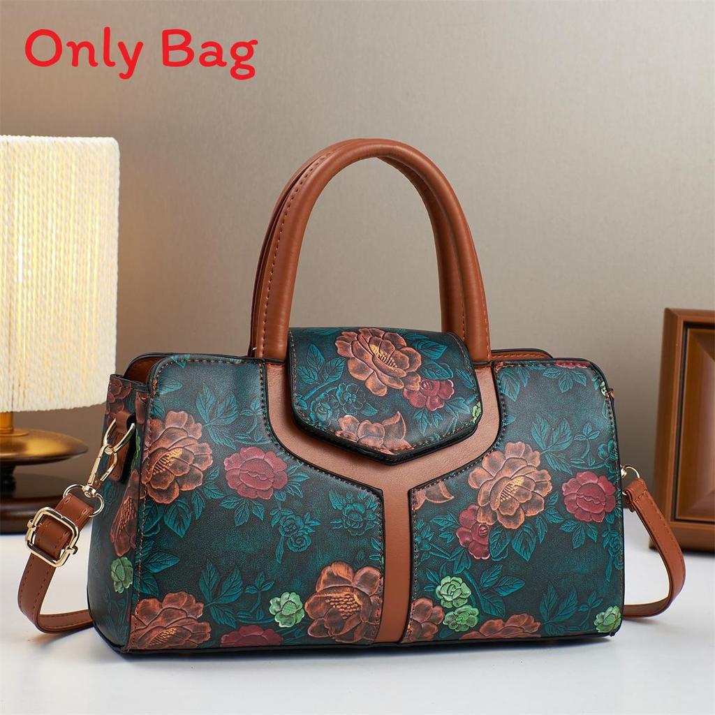 Boston Tote Bag With Splicing Prints And Pu Material For Daily Casual Use