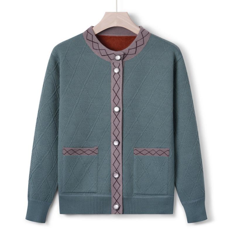 Grandma's Spring and Autumn Sweater, Middle-aged Man's Fleece Thickened Knitted Sweater, Old Woman's Mother's Autumn Cardigan