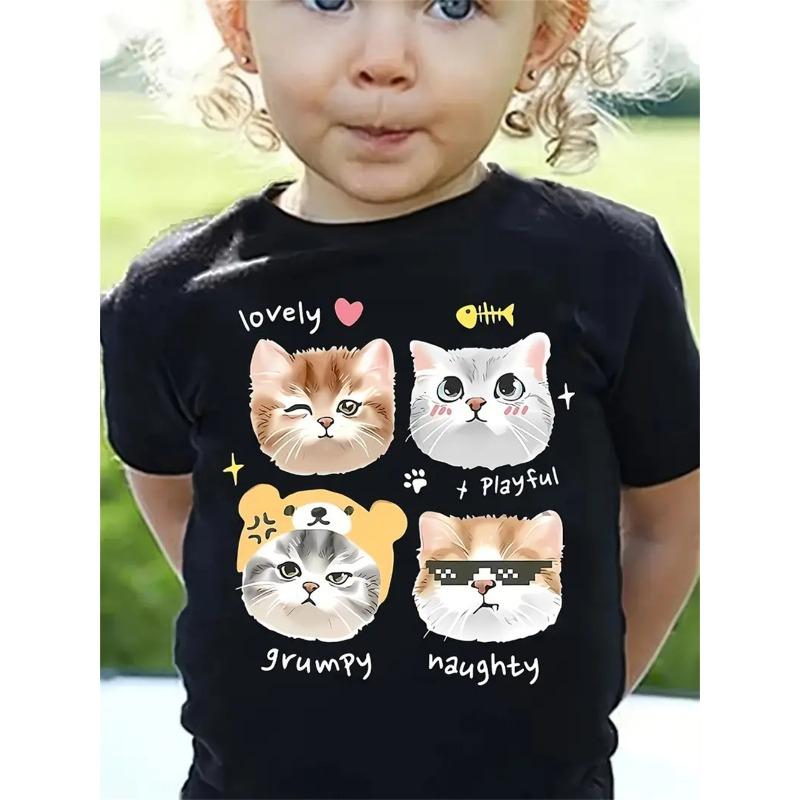 Новые забавные животные кошки 3D принт футболки для девочек модные вечерние топы с короткими рукавами футболки 2025 повседневные футболки одежда для девочек
