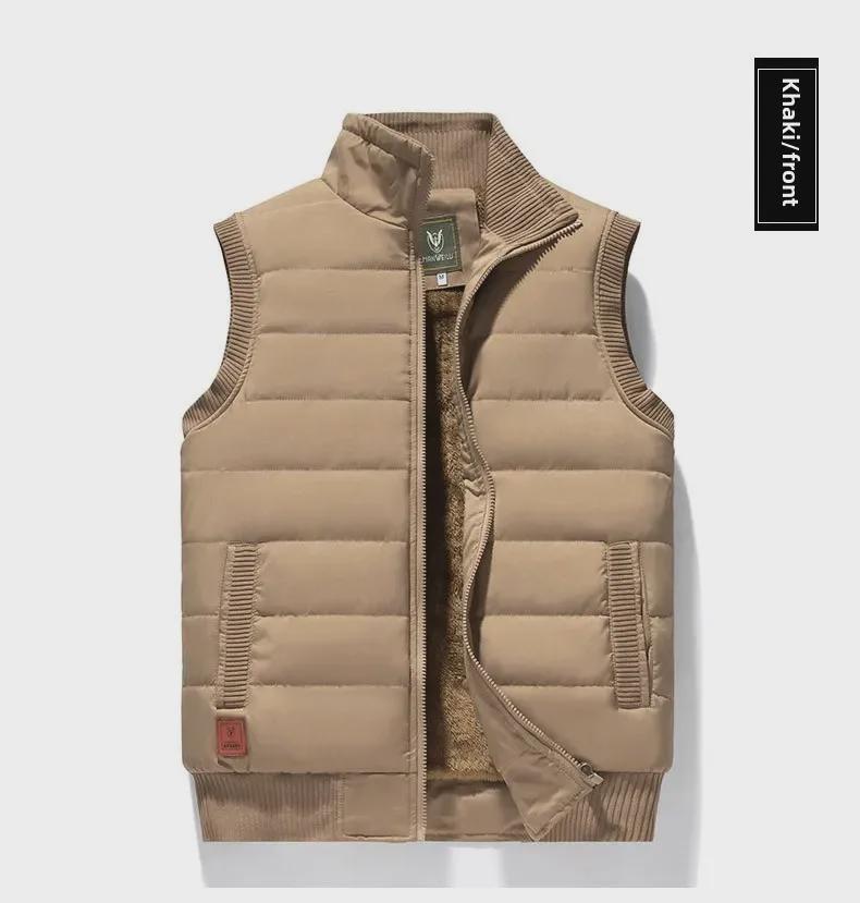 Men's Waterproof Thickened Velvet Stand-Up Collar Windproof Vest, Loose Fit for Dad, Large Size Warm Waistcoat