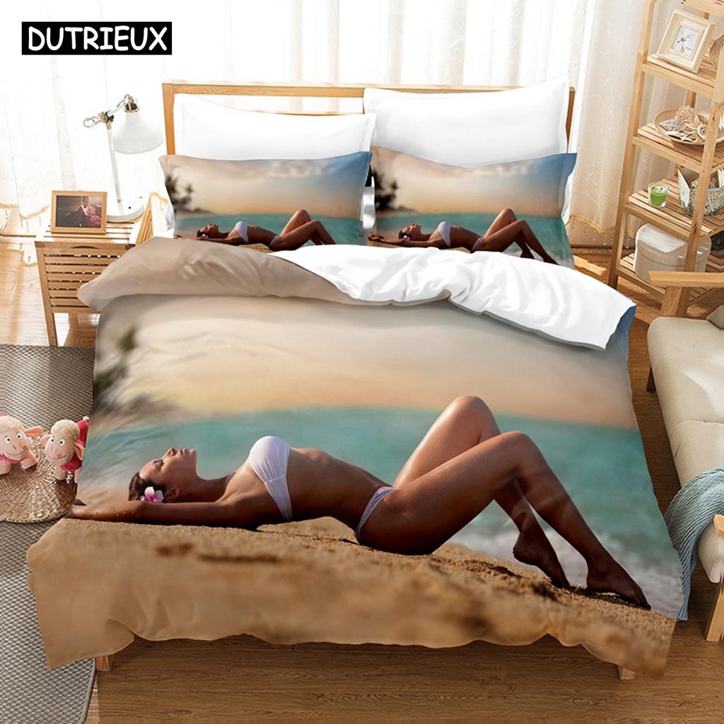 3D Printed Summer Bedding Sexy Bikini Women Bedding Set Down Quilt Cover With Pillowcase Double SIngle King