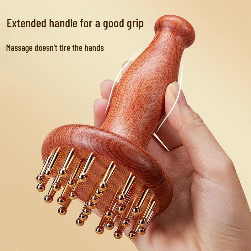 Массажная щетка из грушевого дерева для меридианов: Дренаж меридианов всего тела, сжигание жира, скребок для живота из чистой латуни.