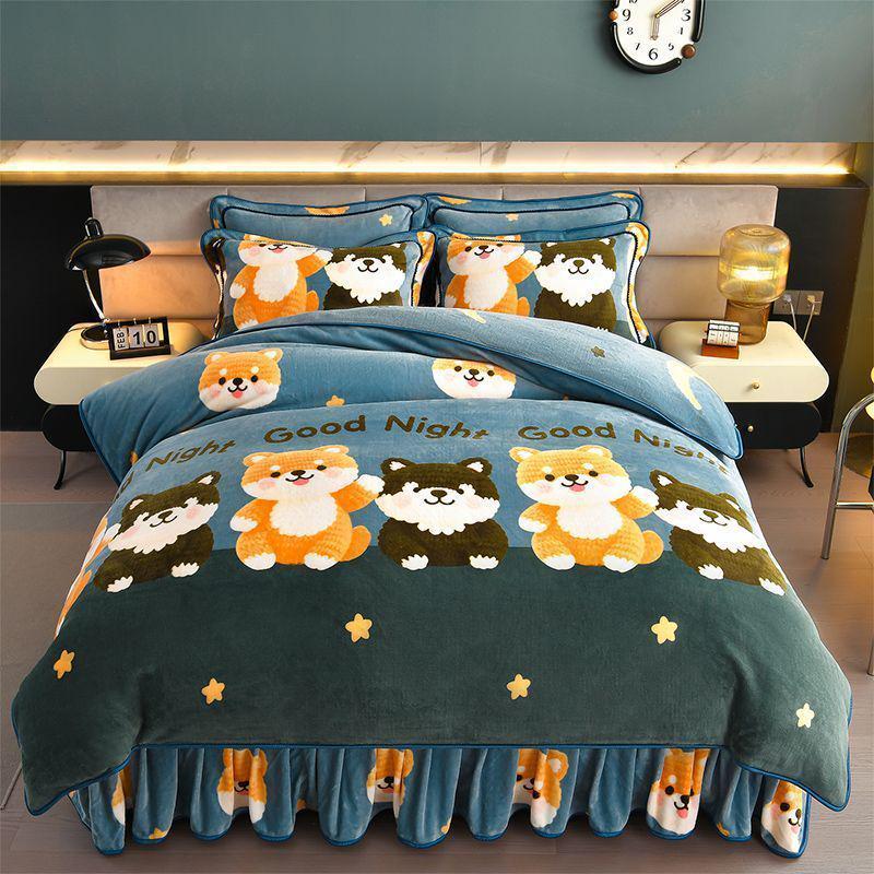G5Z9 Jin Double-Sided Thickened Velvet Four-Piece Bedding Set for Weddings