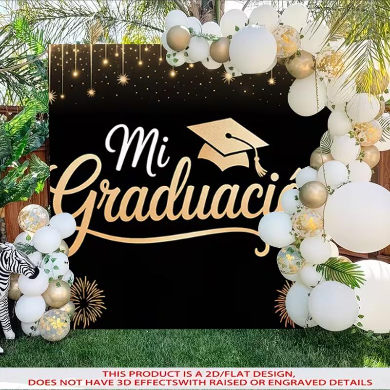 2D Elegant Black Gold Mi Graduacion Backdrop for Graduation Decoration