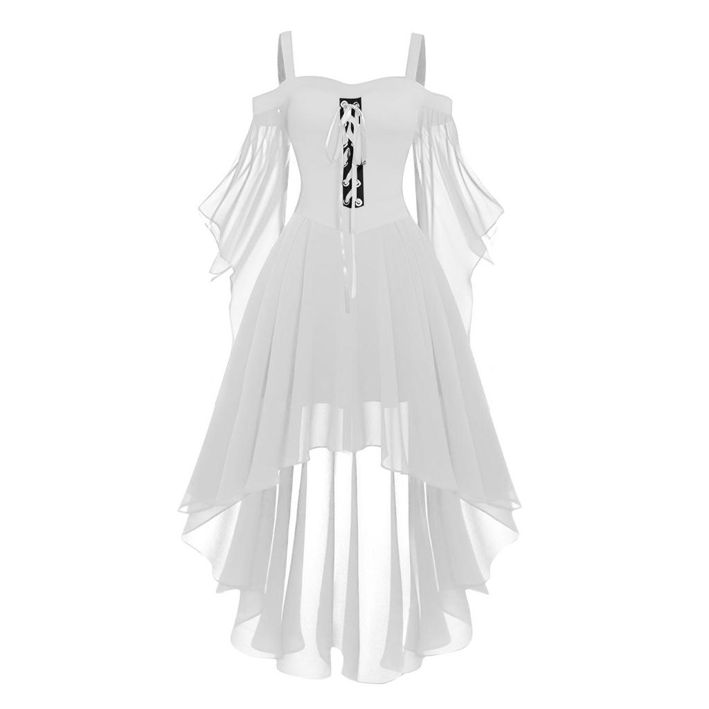 Женское повседневное платье больших размеров с открытыми плечами, однотонное шифоновое платье с рукавами-бабочками в готическом стиле