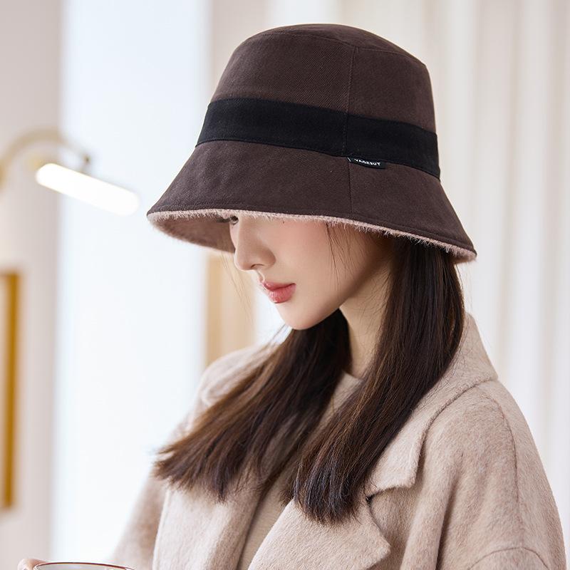 Осенне-зимняя шляпа Женская шляпа-ведро Двусторонняя модная шляпа-ведро Темпераментная шляпа-котелок