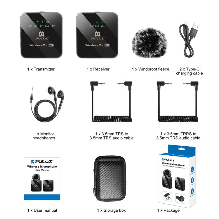 Беспроводной петличный микрофон PULUZ 1 TX + 1 RX (черный)