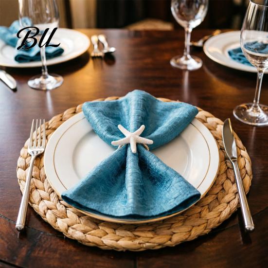 Summer Dinner Napkin Holders 6Pcs Coastal Starfish Rings Rustic Holiday Jute Rope Ring Seaside Party for Beach House Nautical Theme Tableware
