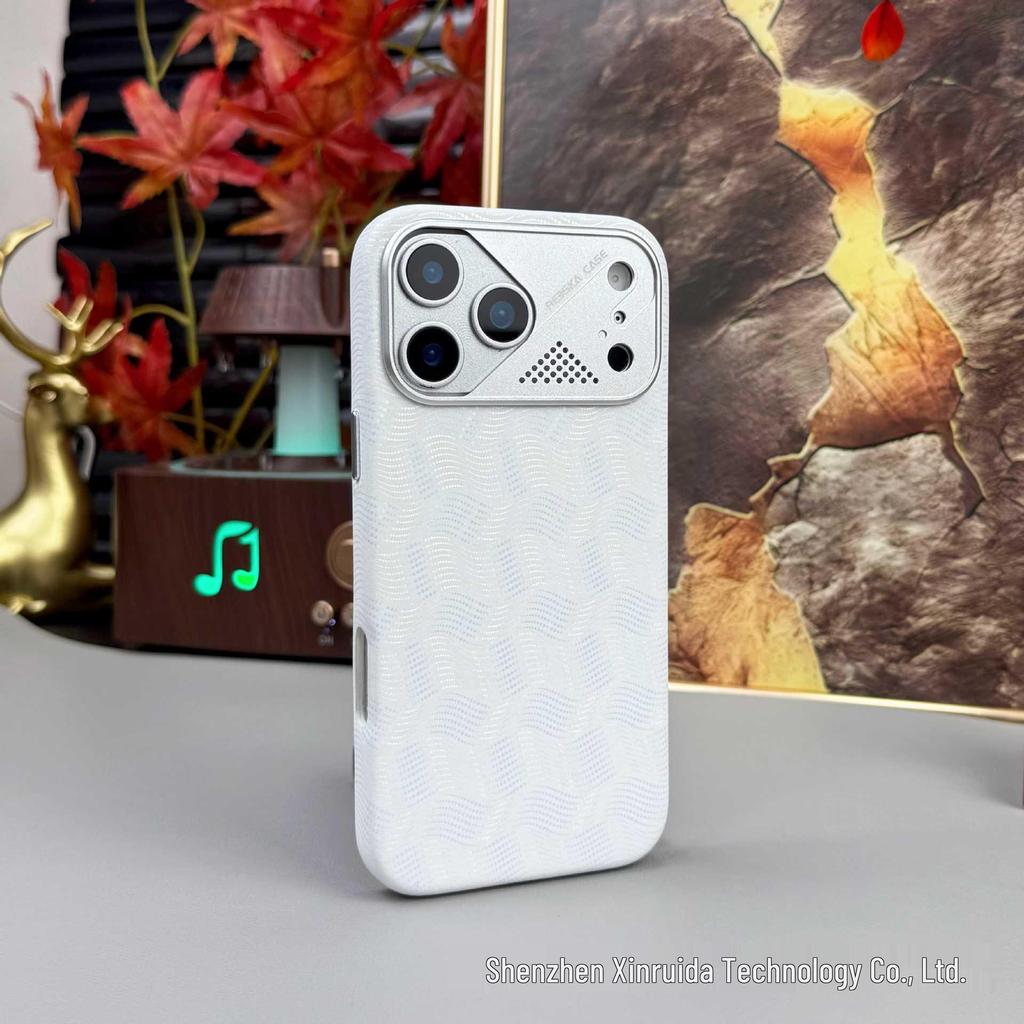 Кожаный магнитный чехол с волнообразным узором для iPhone 17 Pro Max с защитой от падения 16 металлических линз