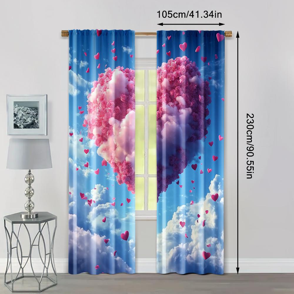 2 шт., Занавеска Романтичные облака в форме сердца Универсальный Прочный Полиэстер, Без электричества Праздничный Подходит для карнавала