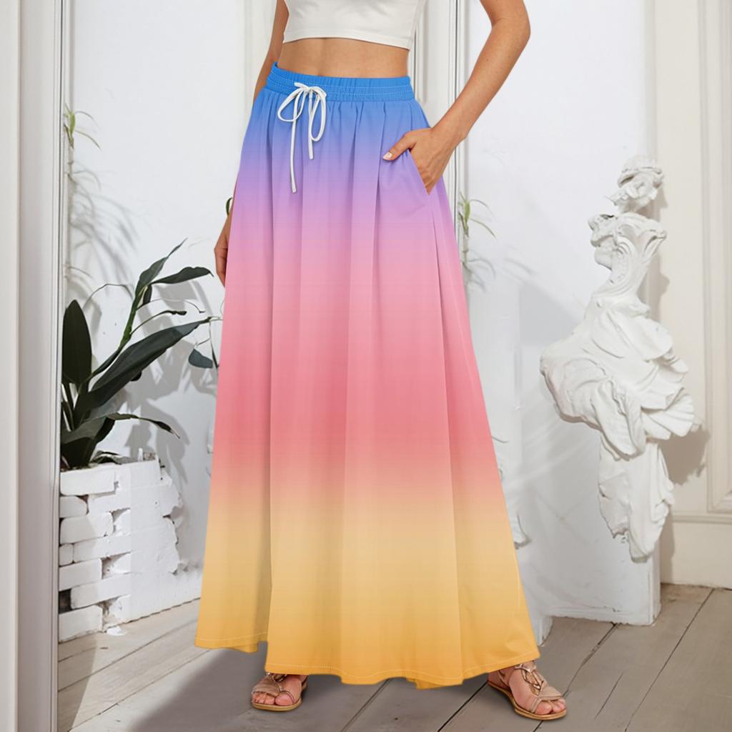 Women's Flowy Flared Ruffle Hem A Line Maxi Skirts Elastic Waist Elegant Tiered Layer Boho Long Skirts