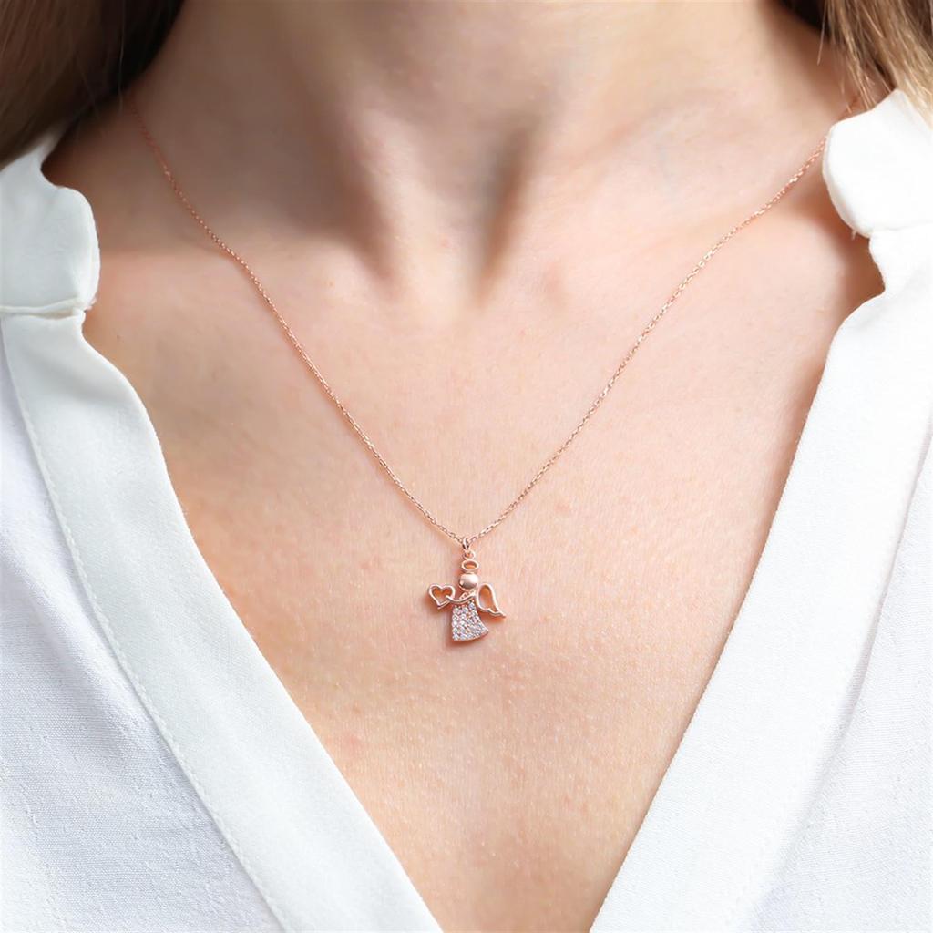 Sparkling Love Angel Rose Color Silver Necklace