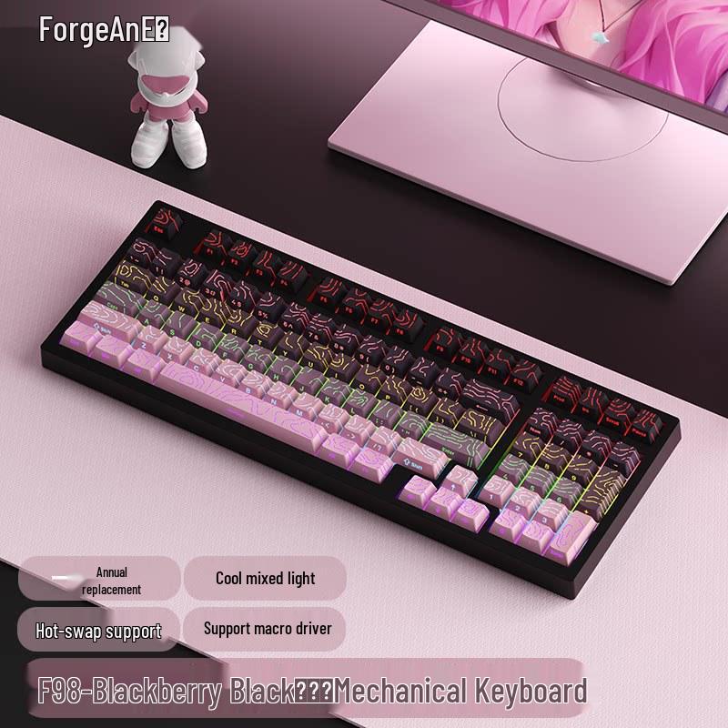 Проводная механическая клавиатура RuiYi F98 с 98 клавишами, с возможностью горячей замены, с боковой печатью, с защитой от залипания всех клавиш, для офиса/игр.