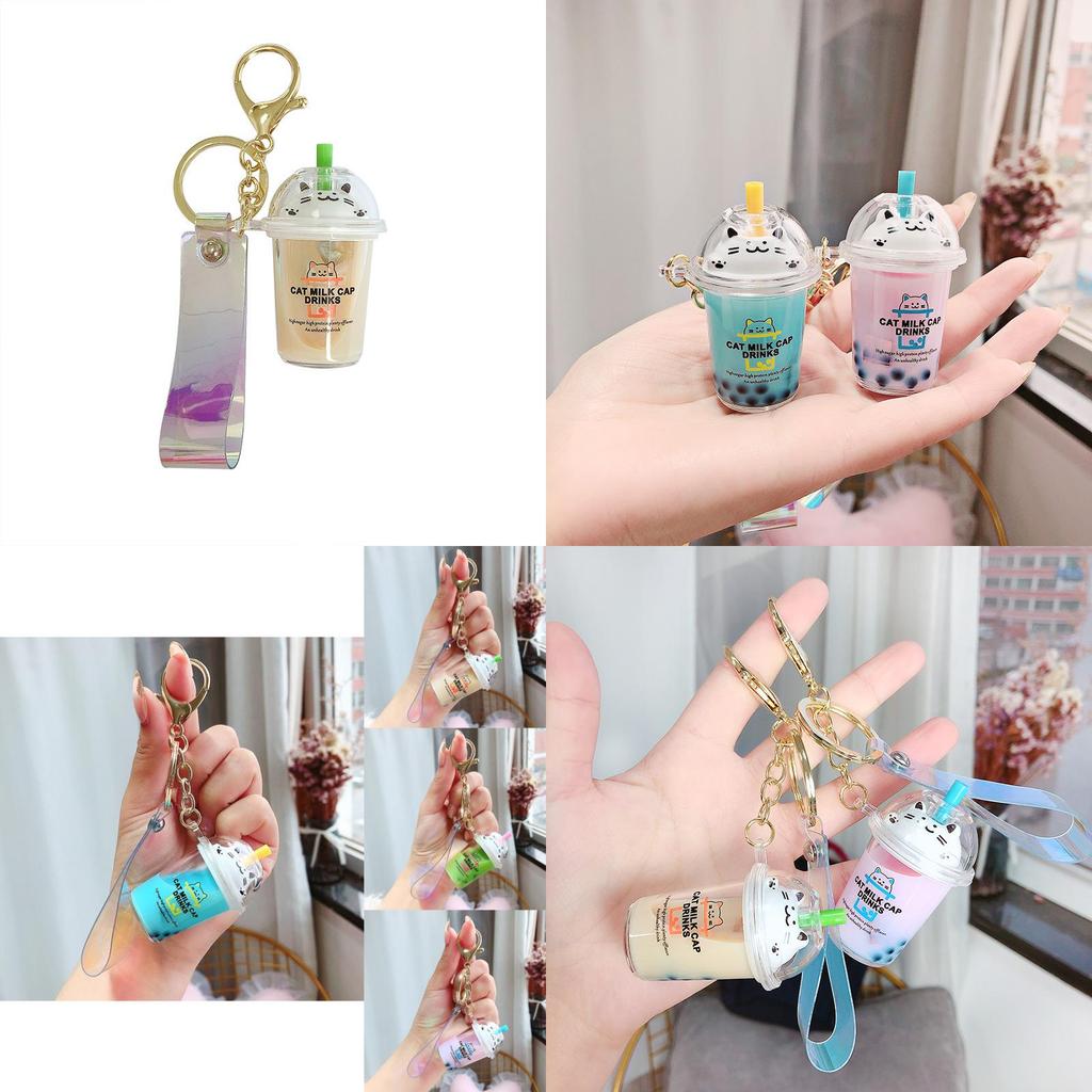 Очаровательный мультяшный брелок для ключей в виде кота с молочным чаем, милый акриловый брелок для пар и друзей