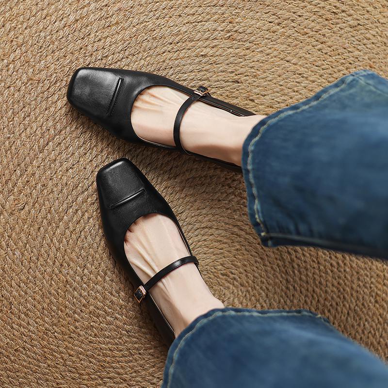 Krazing Pot Cow Skin Spring Summer Size 41 Low Heels Women Square Toe Shallow Pumps