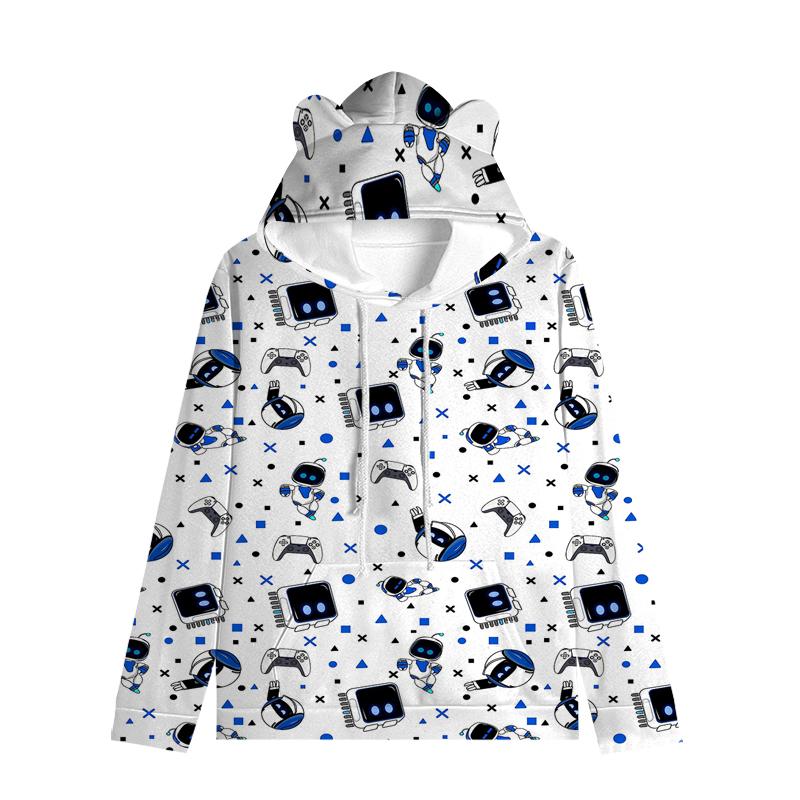 Толстовка с капюшоном «Кошачьи ушки» в стиле астронавта, уличная одежда для детей, пуловер с ушками в космическом стиле, мягкая унисекс-верхняя одежда для малышей