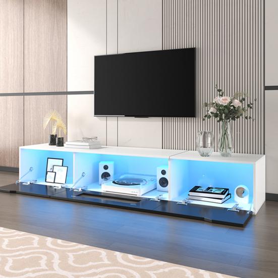 TV Media Cabinet Cabinet High-Gloss Color-Coordinated with Black Storage and White Featuring Color-Changing LED Light Home Decor
