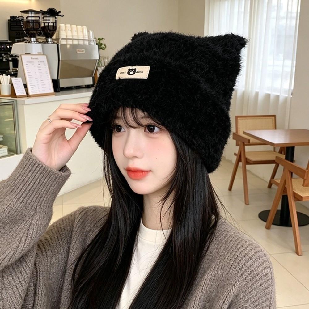 Polyester Cat Ear Beanie Hat 55-60cm Head Circumference Ear Flap Hat Outdoor Wear