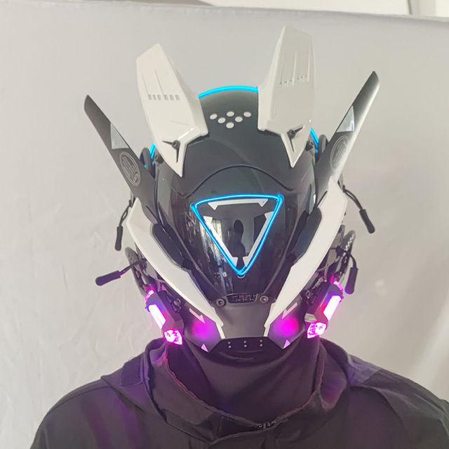 Cyberpunk Helmet Cosplay Dreadlocks Cool Mask With Led Light Shinobi Samurai Mask Braids Christmas Birthday Gift Dreads Wings