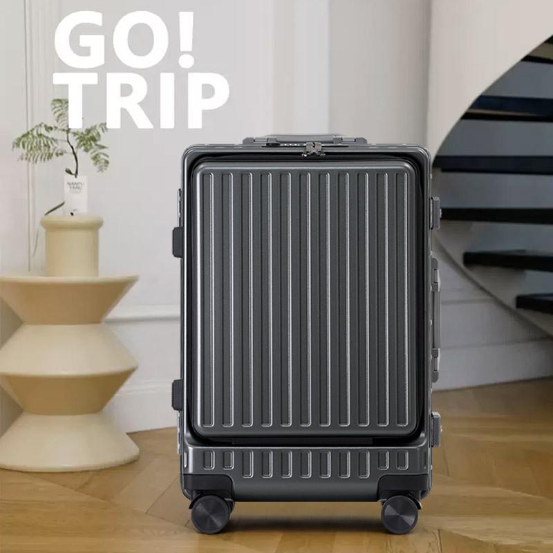 Aluminum Frame Front-Opening Multifunctional Suitcase with Password Lock