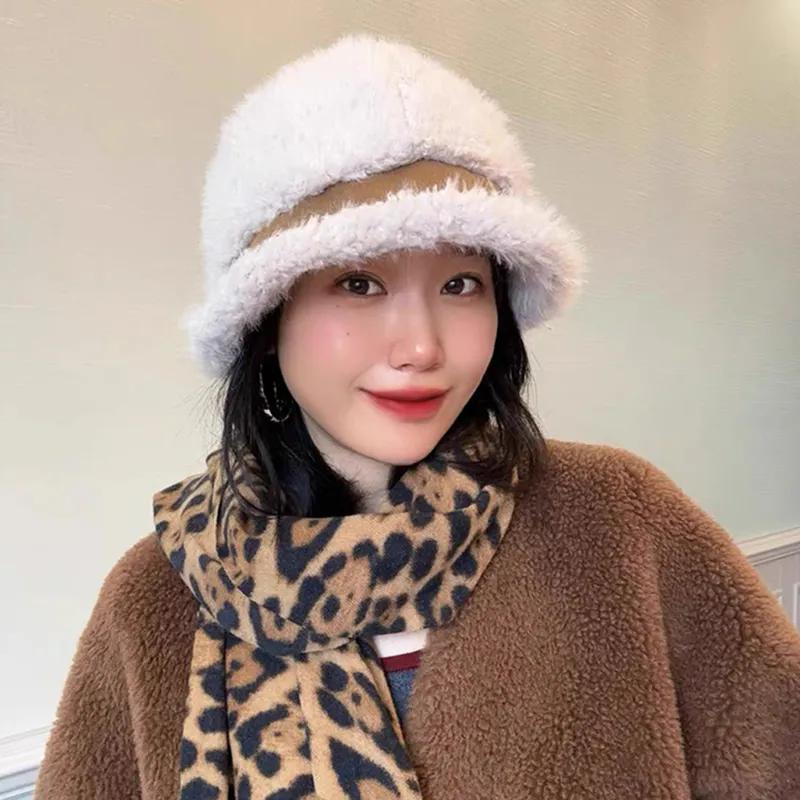 WTEMPO Windproof Cold-proof Belt Hats Women's Autumn Winter Casual Versatile Plush Hats Retro Elegant Warm Thickened Solid Color Hats