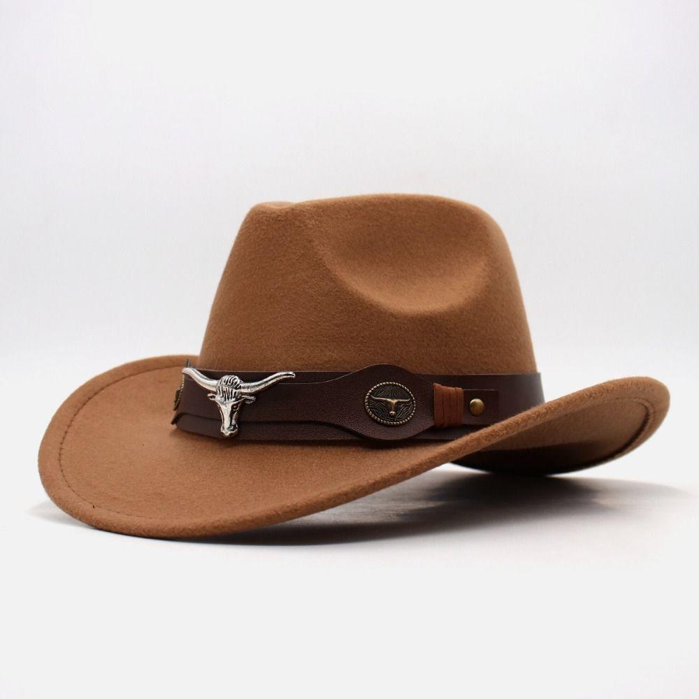 Solid Color Cowgirl Jazz Hat Woolen Party Cosplay Hat Vintage Western Cowboy Hat  Cycling Caps