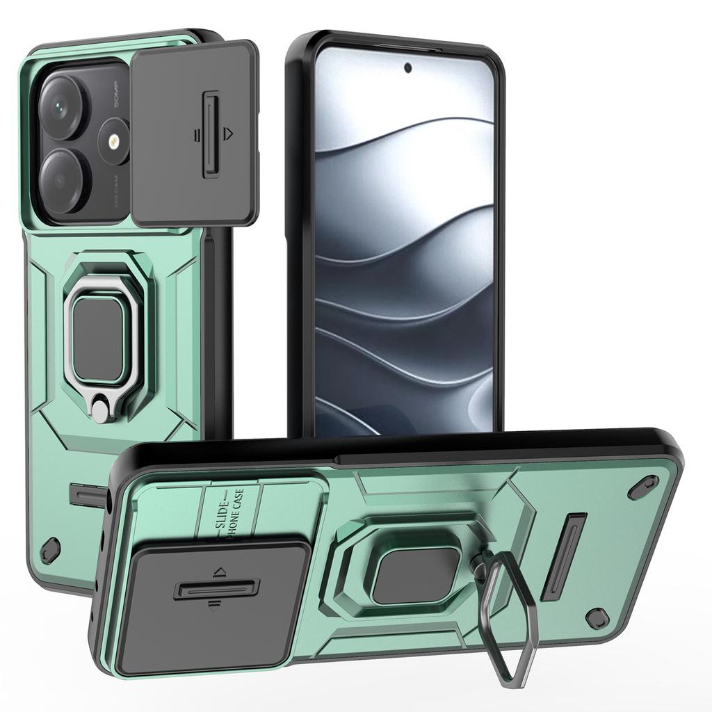 For Xiaomi Redmi Note 14 5G Case PC+TPU Kickstand Phone Protector with Lens Cover