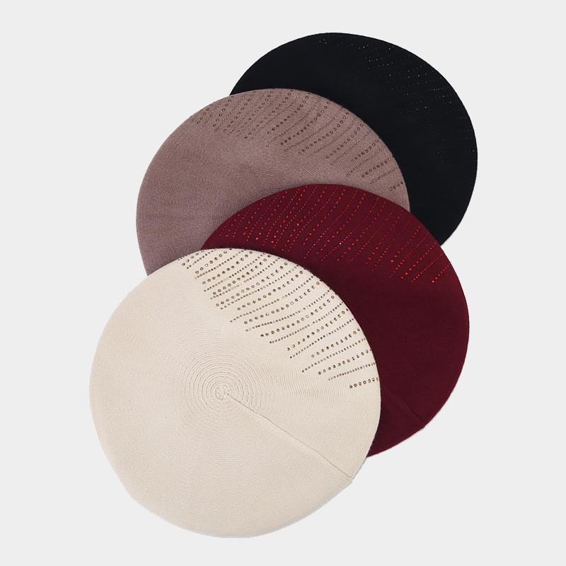 Autumn Winter Ladies Beret Cap With Knit Fabric And Sparkling Details For Stylish Wear