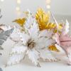 New Fabric Plastic Christmas Artificial Flowers 25cm DIY Decoration Fake Flower Ornaments Glitter Poinsettia Xmas