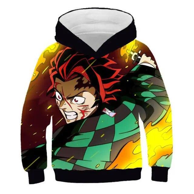 Толстовка с капюшоном в стиле аниме «Убийца демонов», детская модная толстовка, топы для мальчиков, осенние толстовки с героями мультфильмов для маленьких девочек, повседневная детская одежда с капюшоном для мальчиков