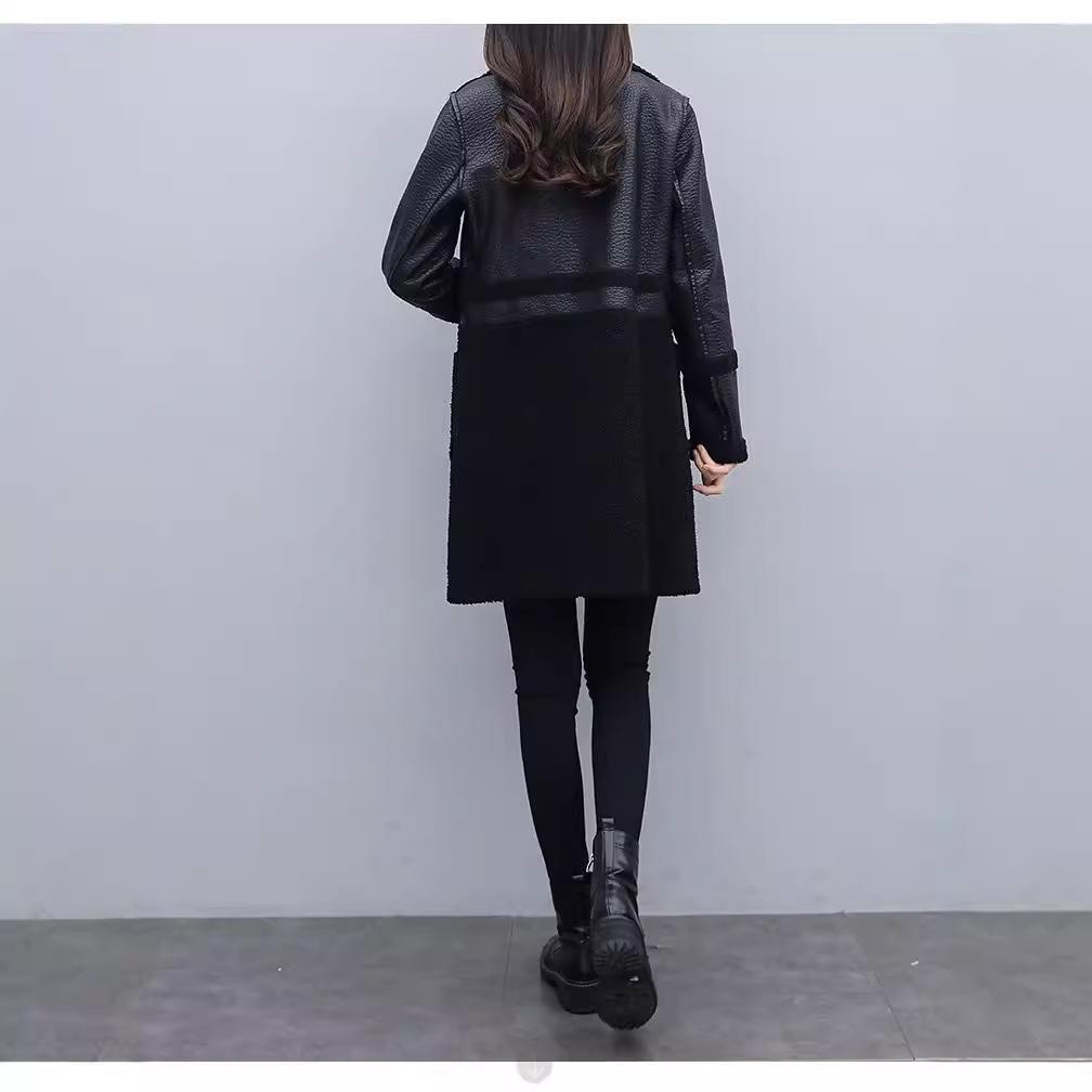 Large Size Jacket Women's Two-Sided Fur Coat Autumn Winter Lambswool Outerwear Long Padded Overcoat Ladies Leather Tops