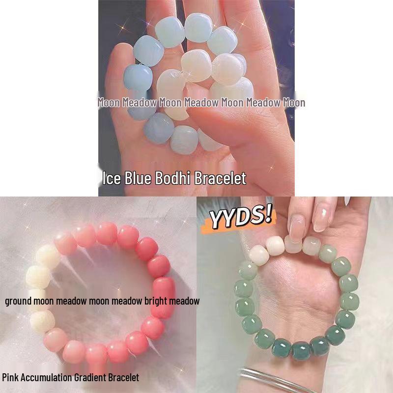 Браслет с градиентом из корня бодхи и нефрита - Украшение из натуральных хрустальных бусин для девочек