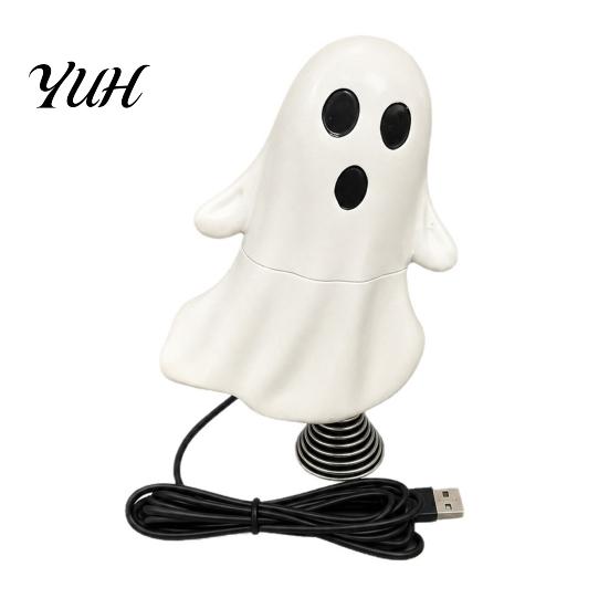 Creative Desktop Nightlight Cute Ghost Night Light with Spring Base, USB Powered Mini Spooky Halloween Tree Topper LED for Party, Office Desk,
