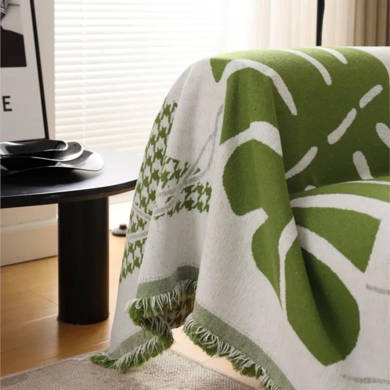 Large Leaf Sofa Cover Mat Throw Blanket Living Room Houndstooth Sofa Couple Position Modern Throw Camping Picnic Blanket