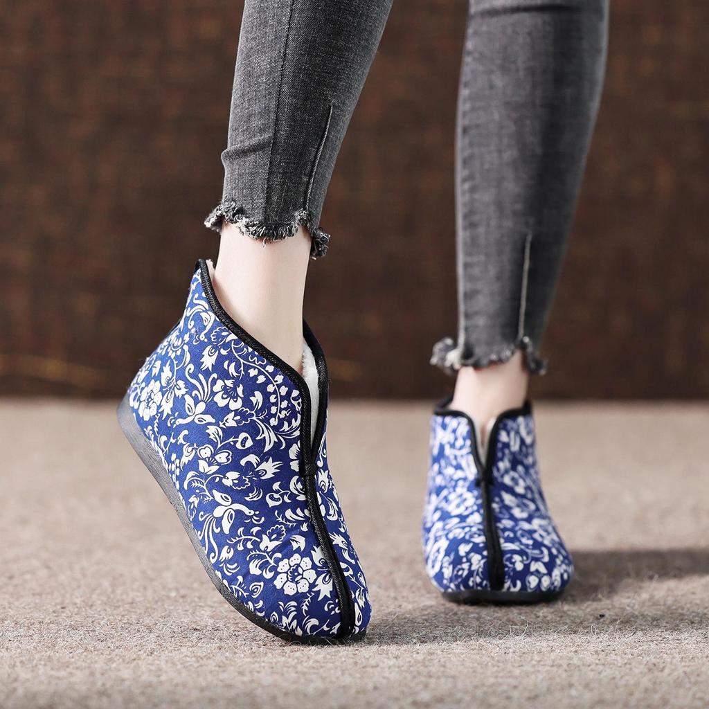 Ботинки из хлопка с цветочным узором на северо-востоке: Стиль осень/зима, удобная бархатная подкладка, нескользящая, мягкая подошва, ручная работа для людей среднего и пожилого возраста