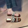 Retro Word with Slippers Women Wear Open-toed Square Head Temperament Thick-bottomed Beach Cool Slippers