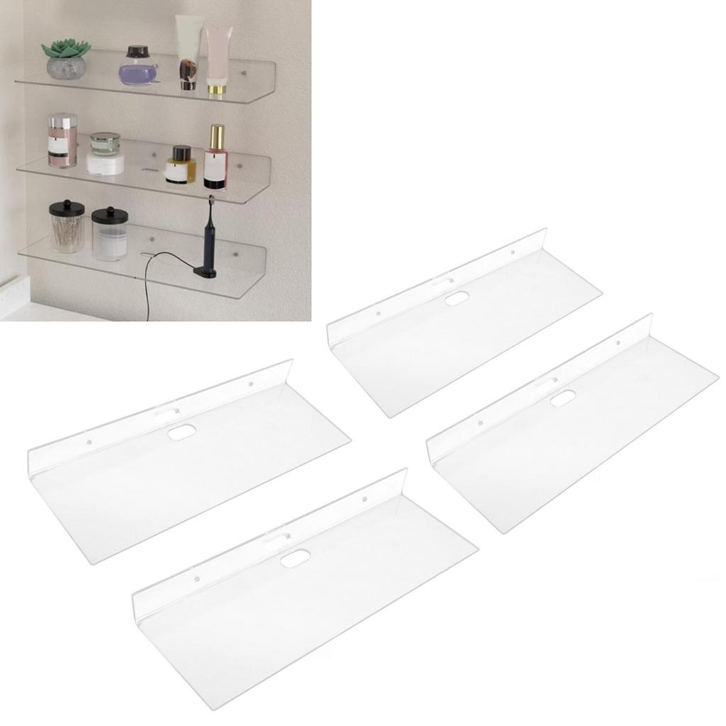 4 Pack Clear Acrylic Floating Shelves Wall Mounted Shelf for Anime Ornament Cosmetics Bathroom Livin