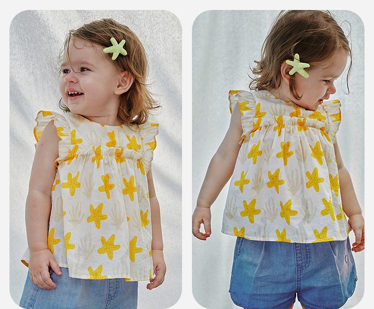 [Pure Cotton] Mini Balabala Girls' Short sleeved Shirt Light, Cute Lace Sweet Top 2026 Summer