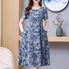 Элегантное шифоновое платье для женщин, большие размеры, повседневные тонкие длинные платья с короткими рукавами, женская винтажная летняя одежда с принтом