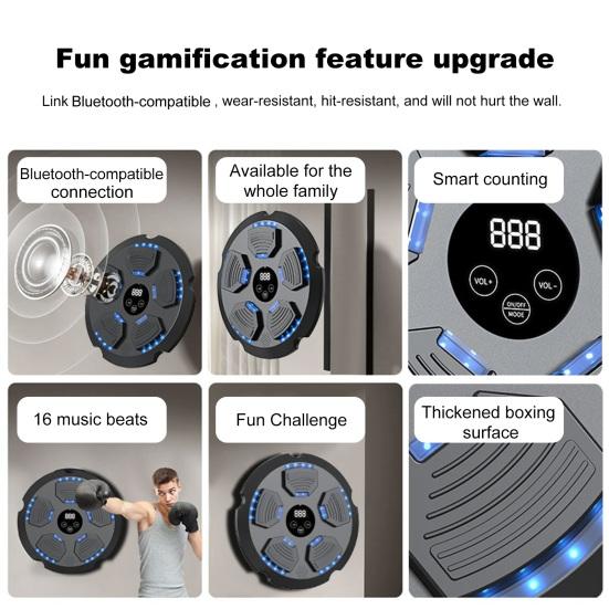 Музыкальный боксерский тренажер Настенный Bluetooth-совместимый электронный смарт-светодиодный боксерский тренировочный мишень для бокса Оборудование для тренировок в домашнем спортзале