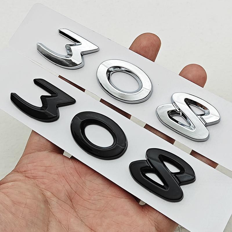 New 3D ABS Chrome Black Car Letters Logo 308 Emblem Sticker Rear Trunk Badge For Peugeot 308 SW GT Line GTI T9 T7 P5 Accessories